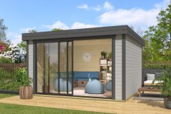 Lasita Maja Gartenhaus BUSTANI 3 - 380x380 cm, 28 mm, Schiebetür, natur+ farbig