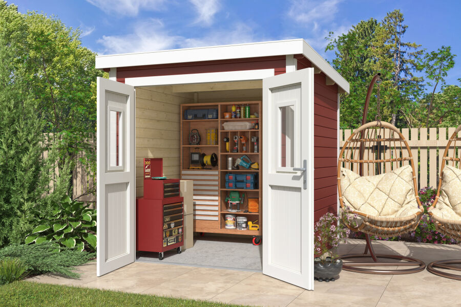 4743329286095 - Gartenhaus ZURI 1 - 200x200 cm 19 mm lackiert Schwedenrot