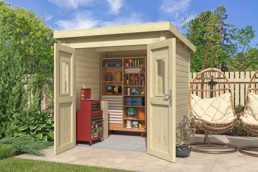 4743329286064 - Gartenhaus ZURI 1 - 200x200 cm 19 mm natur + farbig