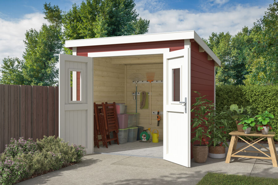 4743329286248 - Gartenhaus ZURI 4 - 230x230 cm 19 mm lackiert Schwedenrot