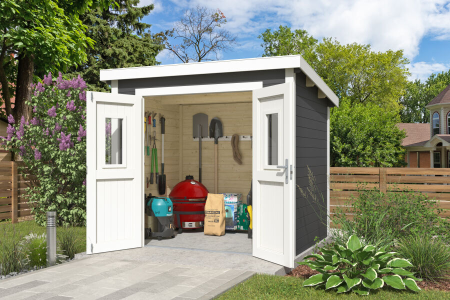 Lasita Maja Gartenhaus ZURI 7 - 275x175 cm, 19 mm, lackiert Carbongrau