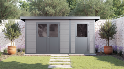 WPC-Gartenhaus Hiddensee grau-anthrazit 28 mm - 430 x 280...