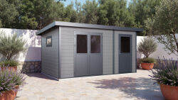 WPC-Gartenhaus HIDDENSEE grau-anthrazit 28 mm - 430 x 280...