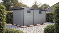 WPC-Gartenhaus HIDDENSEE grau-anthrazit 28 mm - 430 x 280 cm, WPC Co-Ex / Alu, 2 Räume