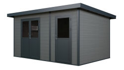 WPC-Gartenhaus HIDDENSEE grau-anthrazit 28 mm - 430 x 280 cm, WPC Co-Ex / Alu, 2 Räume