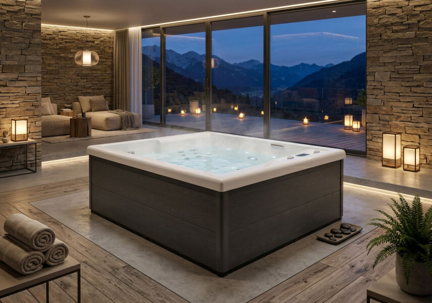 NJORD HORIZON KOMPAKT Whirlpool, 215 x 166 cm, 2 Personen, 22 Düsen, WLAN-Funktion, Premium Outdoor Spa, skandinavisches Design