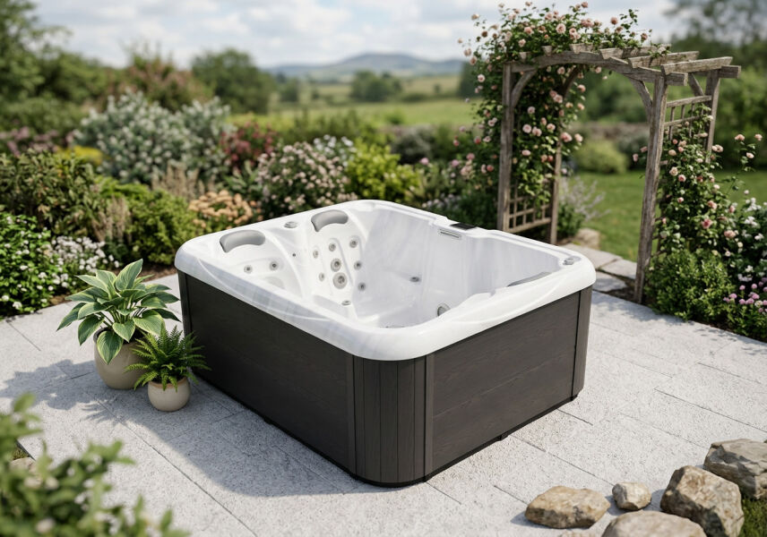 NJORD URBAN Whirlpool, 200 x 155 cm, 3 Personen, 27 Düsen, WLAN-Funktion, Premium Outdoor Spa, skandinavisches Design
