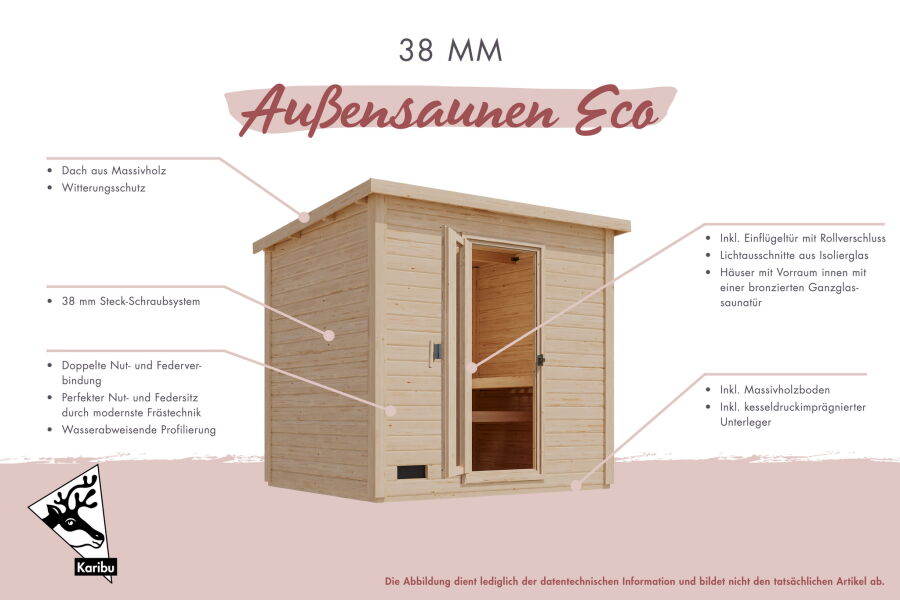 Karibu Saunahaus FINN 3 / terragrau / ohne Ofen / gedämmte Eingangstür