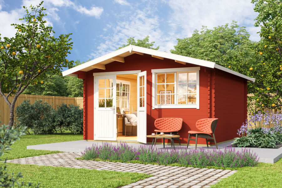 Gartenhaus NORDERNEY 3 - 390x390 cm, 40 mm Doppelnut, inkl. Fußboden, lackiert Schwedenrot