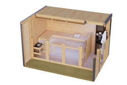 Karibu Saunahaus ARES 4 - 364 x 276 cm 38 mm naturbelassen / Metall anthrazit / ohne Ofen