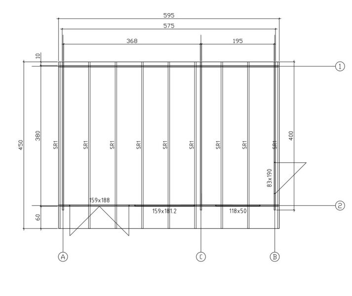 Gartenhaus MIKA; 595x400 cm ISO (A); 44 mm Doppelnut; ohne Boden