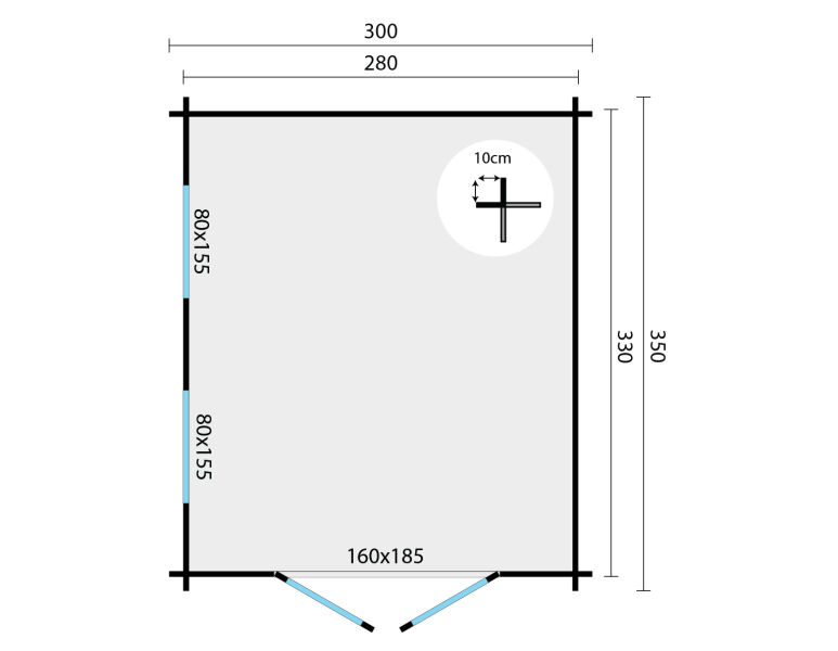 Tuindeco Gartenhaus Lee 300 x 350 / 40mm natur oder imprägniert