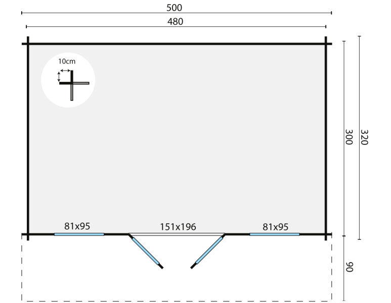 Tuindeco Gartenhaus Rika 320 x 500 / 44mm natur oder imprägniert