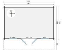 Tuindeco Gartenhaus Rika 320 x 500 / 44mm natur oder imprägniert