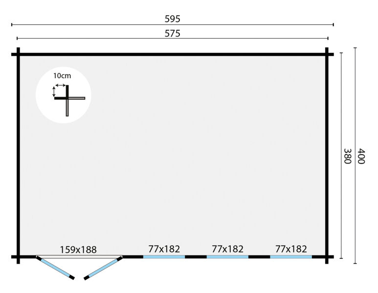 Tuindeco Gartenhaus Gabriella 400 x 595 / 58mm natur oder imprägniert