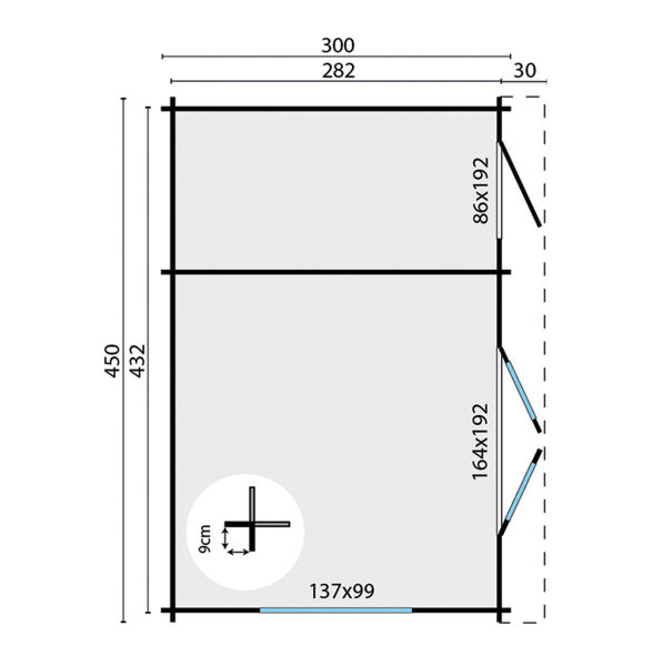 Tuindeco Gartenhaus Santander 300 x 450 / 34mm natur oder imprägniert