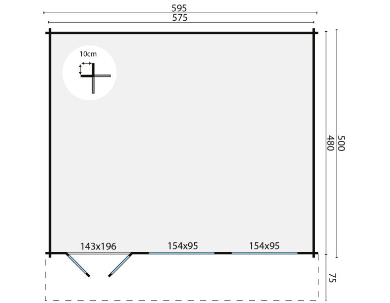 Tuindeco Gartenhaus Tova 500 x 595 / 44mm Red Class Wood imprägniert