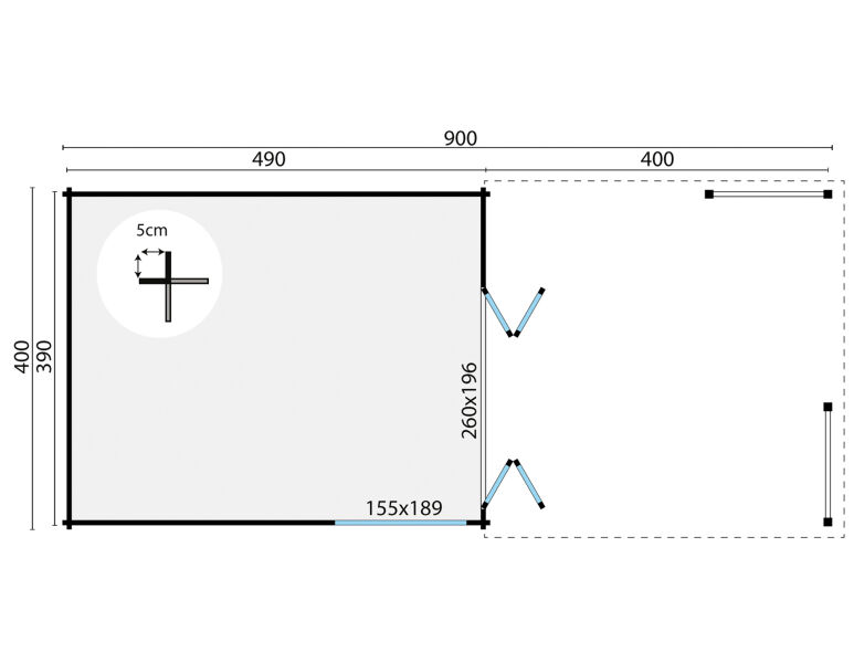 Tuindeco Gartenhaus Casper 400 x 490 / 58mm grün imprägniert
