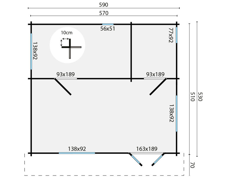 Tuindeco Gartenhaus Big Llanes 530 x 590 / 44mm unbehandelt