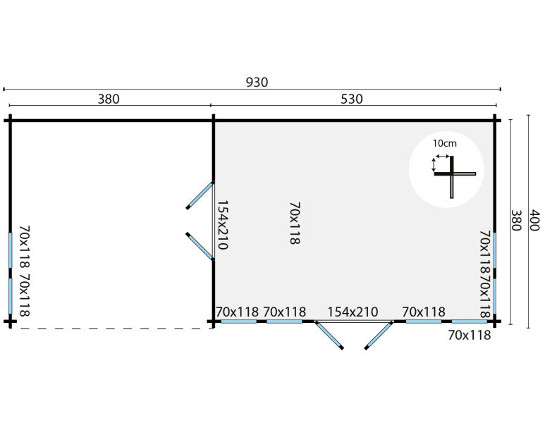 Tuindeco Gartenhaus Big Ben 400 x 550 / 70mm silbergrau imprägniert