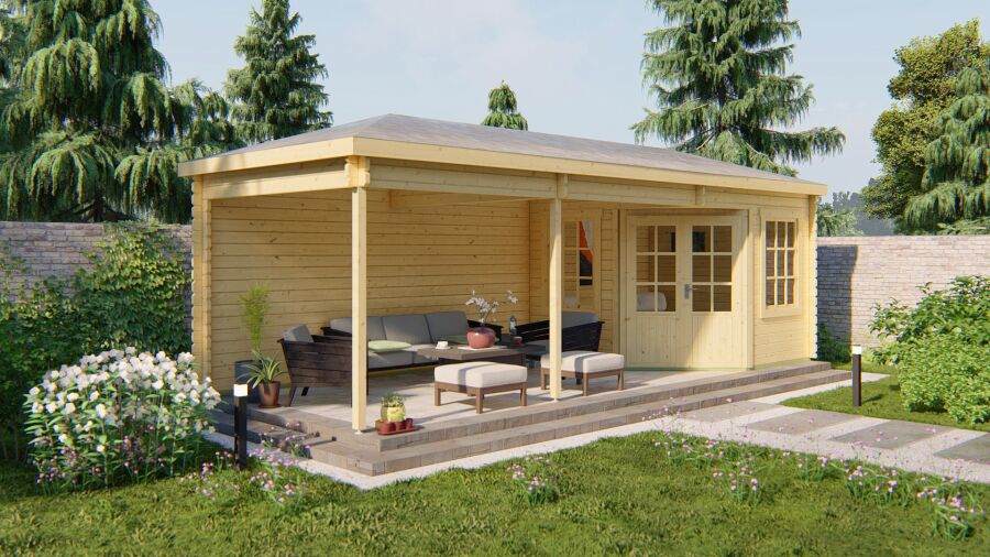 Tuindeco Gartenhaus Bertil 300 cm x 300 cm / 44 mm grün imprägniert