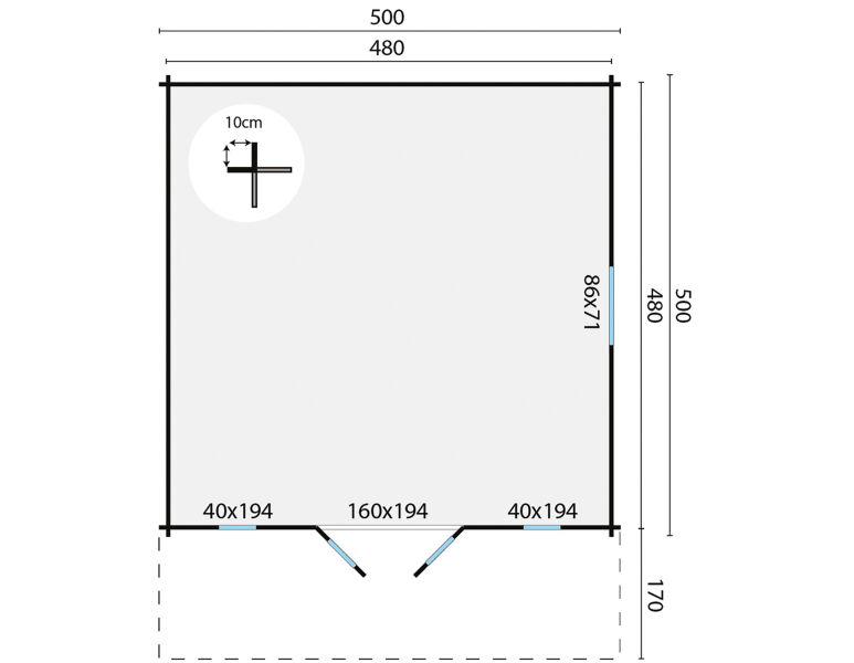 Tuindeco Gartenhaus Emiel 500 cm x 500 cm / 44 mm Red Class Wood imprägniert