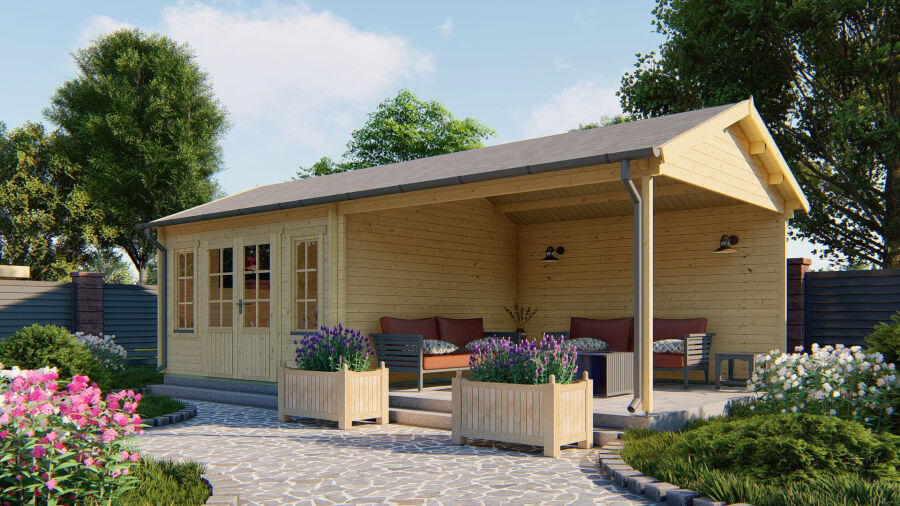 Tuindeco Gartenhaus Kwaspa 400 cm x 400 cm / 44 mm grün imprägniert