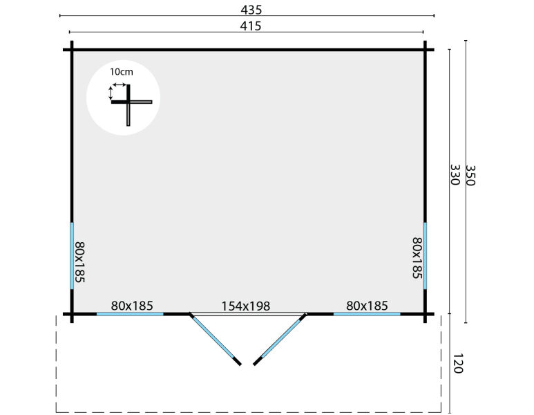 Tuindeco Gartenhaus Lory 350 cm x 435 cm / 44 mm grün imprägniert