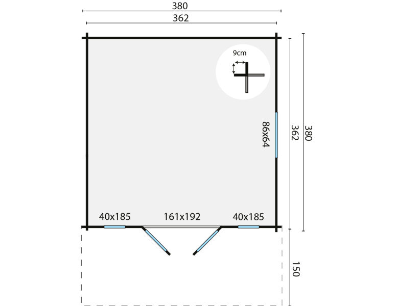 Tuindeco Gartenhaus Sören 380 cm x 380 cm / 44 mm Red Class Wood imprägniert