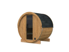 Palmako Saunafass Modell ANITA 0,9 m² - 200x160  cm, 42 mm, inkl. Dachschindeln schwarz, Bausatz Thermoholz