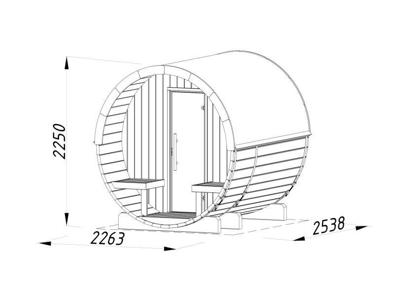 Palmako Saunafass Modell ANITA 1,3+0,7 m² - 220x250 + 78 cm Terrasse, inkl. Dachschindeln schwarz, Thermoholz