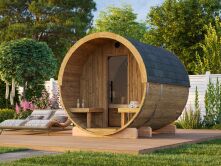 Palmako Saunafass Modell ANITA 1,3+0,7 m² - 220x250 + 78 cm Terrasse, inkl. Dachschindeln schwarz, Thermoholz