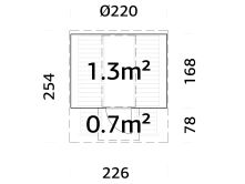 Palmako Saunafass Modell ANITA 1,3+0,7 m² - 220x250 + 78 cm Terrasse, inkl. Dachschindeln schwarz, Thermoholz