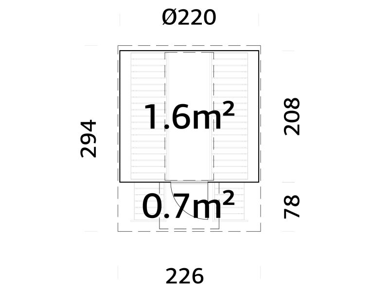 Palmako Saunafass Modell ANITA 1,6+0,7 m² - 220x290 cm + 78 cm Terrasse, inkl. Dachschindeln schwarz, Thermoholz