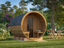 Palmako Saunafass Modell ANITA 1,6+0,7 m² - 220x290 cm + 78 cm Terrasse, inkl. Dachschindeln schwarz, Thermoholz