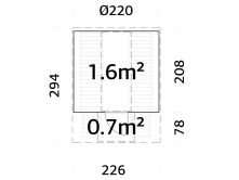 Palmako Saunafass Modell ANITA 1,6+0,7 m² - 220x290 cm + 78 cm Terrasse, inkl. Dachschindeln schwarz, Thermoholz