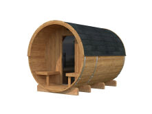 Palmako Saunafass Modell ANITA 1,6+0,7 m² - 220x290 cm + 78 cm Terrasse, inkl. Dachschindeln schwarz, Thermoholz