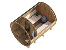 Palmako Saunafass Modell ANITA 1,6+0,7 m² - 220x290 cm + 78 cm Terrasse, inkl. Dachschindeln schwarz, Thermoholz