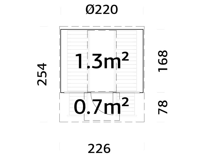Palmako Saunafass Modell ANITA 1,3+0,7 m² - 220x250 + 78 cm Terrasse, inkl. Dachschindeln schwarz, mit Glasfront, Thermoholz