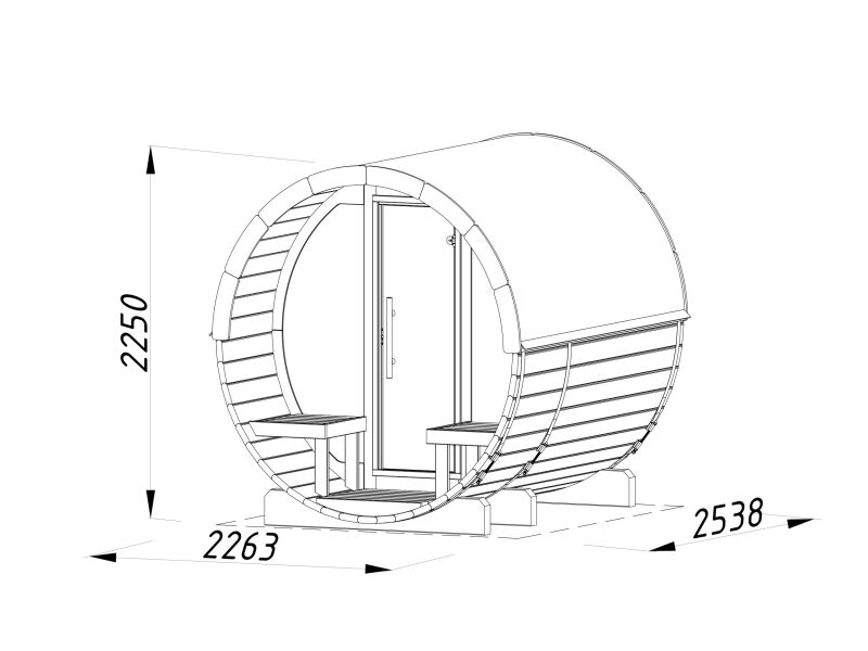 Palmako Saunafass Modell ANITA 1,3+0,7 m² - 220x250 + 78 cm Terrasse, inkl. Dachschindeln schwarz, mit Glasfront, Thermoholz