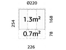 Palmako Saunafass Modell ANITA 1,3+0,7 m² - 220x250 + 78 cm Terrasse, inkl. Dachschindeln schwarz, mit Glasfront, Thermoholz