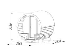 Palmako Saunafass Modell ANITA 1,3+0,7 m² - 220x250 + 78 cm Terrasse, inkl. Dachschindeln schwarz, mit Glasfront, Thermoholz
