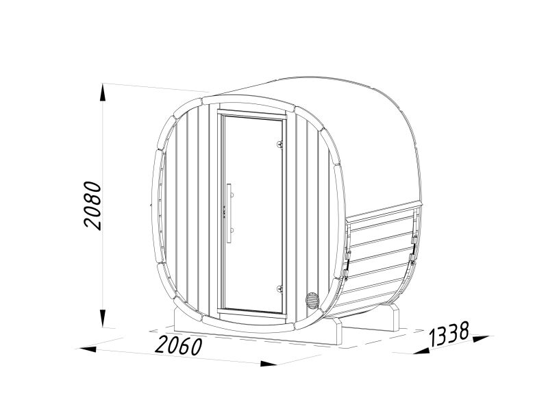 Palmako Saunafass Modell ASTRA 1,1 m² - 206x134 cm, 42 mm, inkl. Dachschindeln schwarz, Bausatz natur