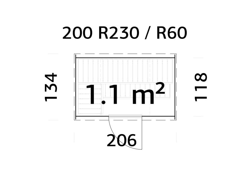 Palmako Saunafass Modell ASTRA 1,1 m² - 206x134 cm, 42 mm, inkl. Dachschindeln schwarz, Bausatz natur