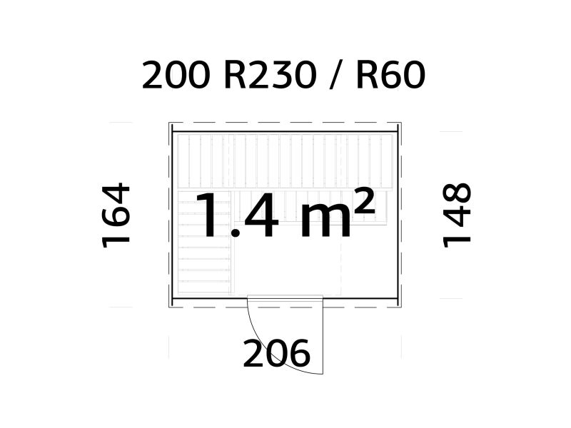 Palmako Saunafass Modell ASTRA 1,4 m² - 206x164 cm, 42 mm, inkl. Dachschindeln schwarz, Bausatz natur