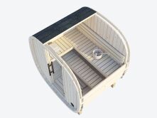 Palmako Saunafass Modell ASTRA 1,4 m² - 206x164 cm, 42 mm, inkl. Dachschindeln schwarz, Bausatz natur