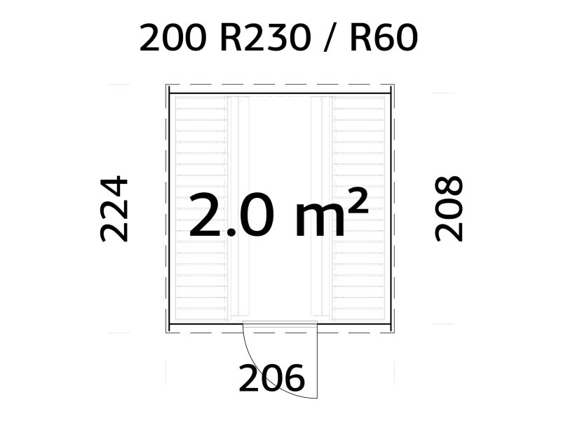 Palmako Saunafass Modell ASTRA 2,0 m² - 206x224 cm, 42 mm, inkl. Dachschindeln schwarz, Bausatz natur