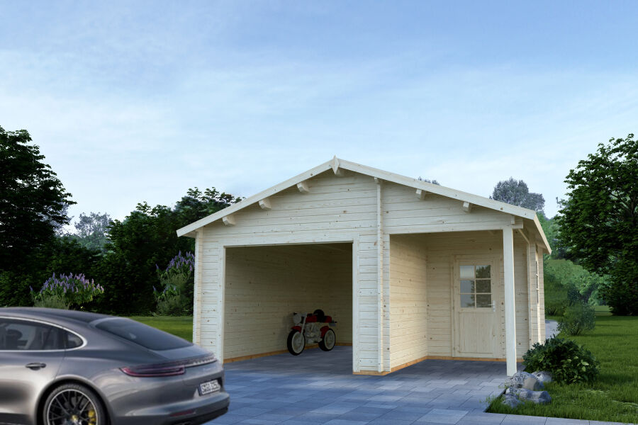 Palmako Garage ROGER 21,9 + 5,2 m² 44 mm 510x550 cm - ohne/mit Tor - natur/farbig -