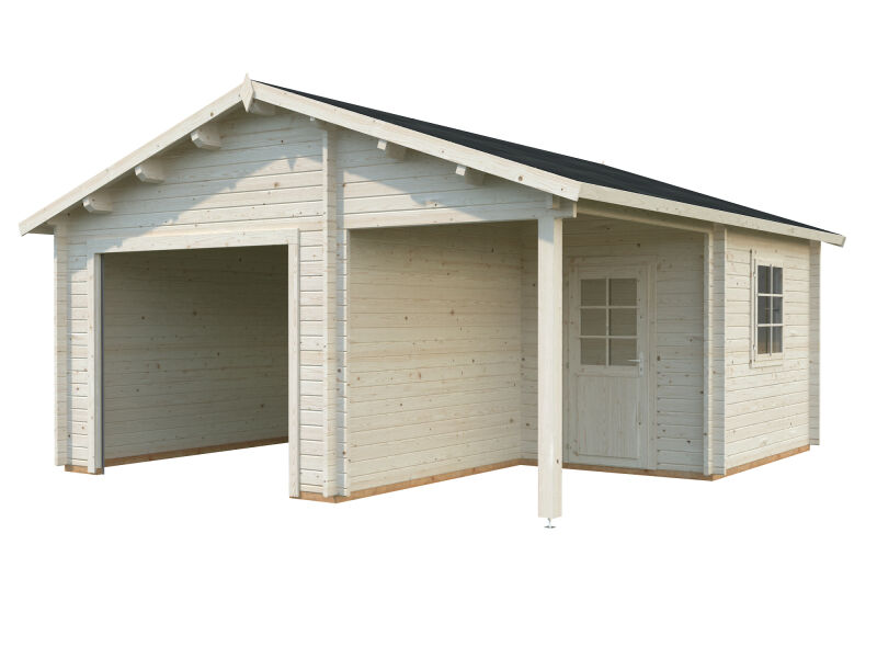 Palmako Garage ROGER 21,9 + 5,2 m² 44 mm 510x550 cm - ohne/mit Tor - natur/farbig -