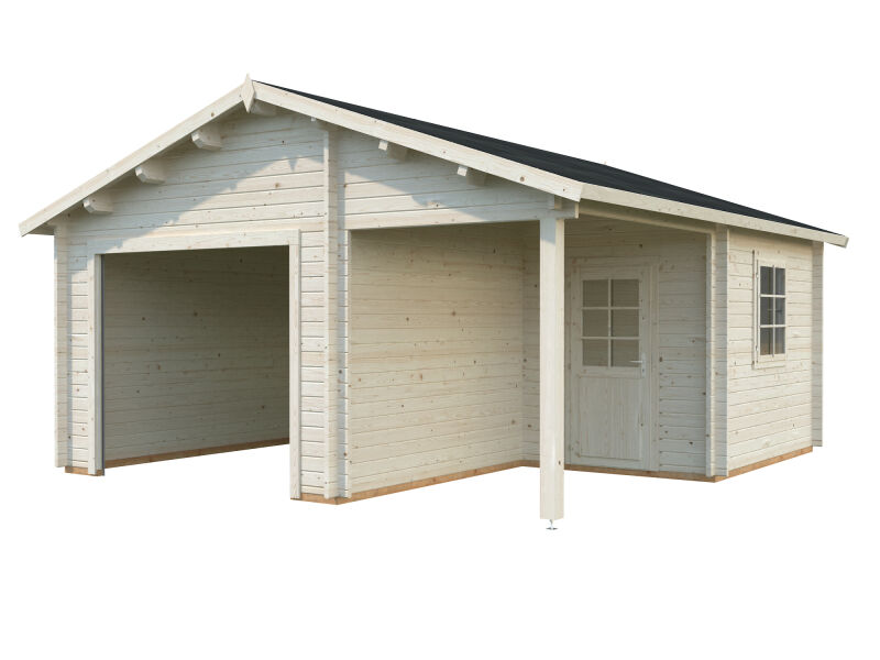Palmako Garage ROGER 21,9 + 5,2 m² 44 mm 510x550 cm - ohne/mit Tor - natur/farbig -